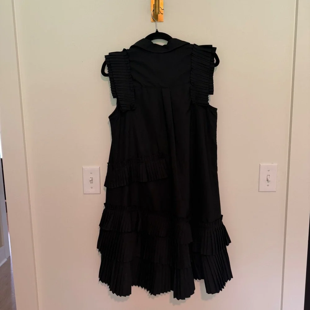 by Anthropologie Black Pleated Tiered Ruffle Sleeveless Button Down Dress XS - Picture 2 of 3